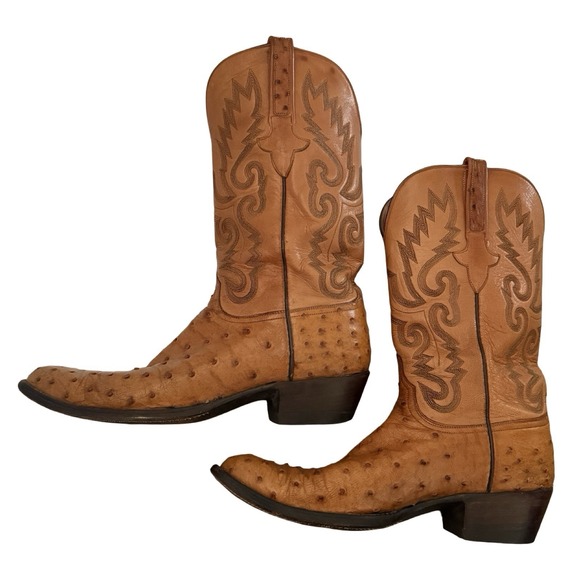 Lucchese Other - Lucchese Classics Ostrich Cowboy Boots 12B USA Made Brown Western 86182